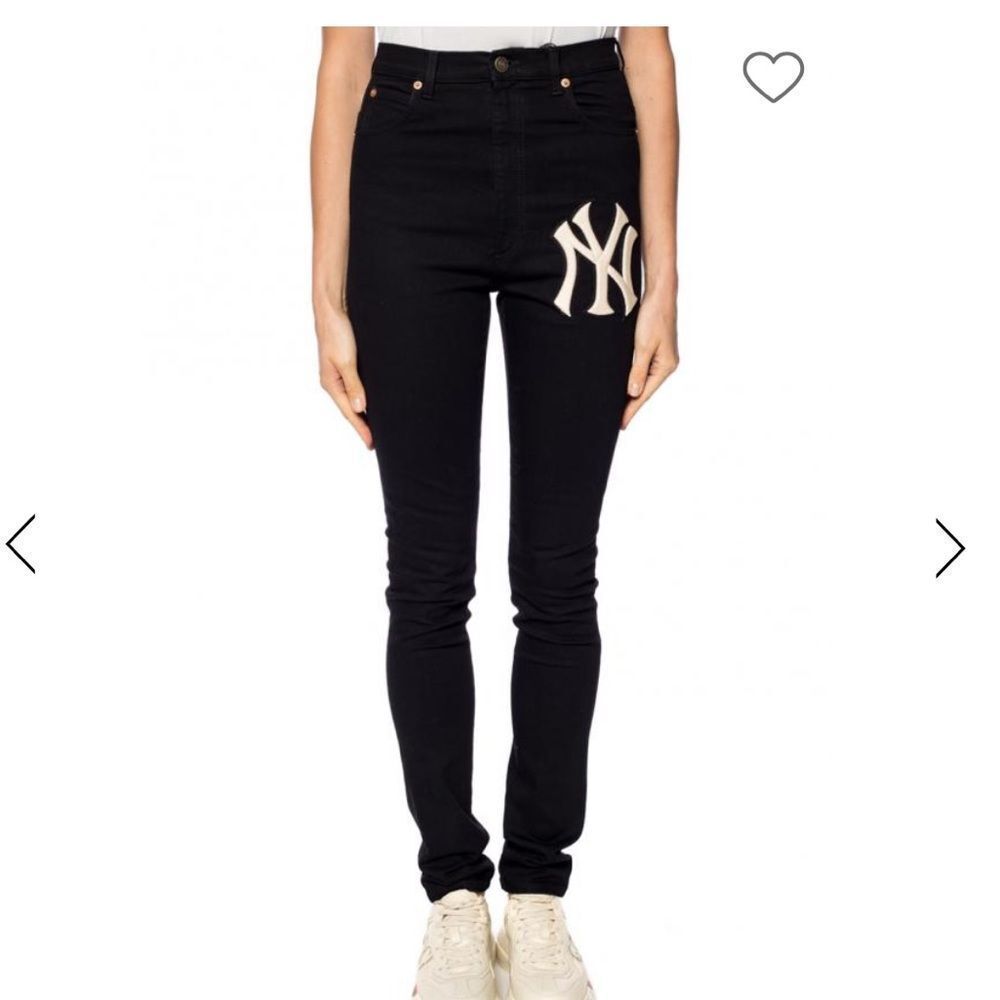 GUCCI x MLB | NEW YORK YANKEES Black Tapered Leg Skinny Jeans NEW Women’s 30